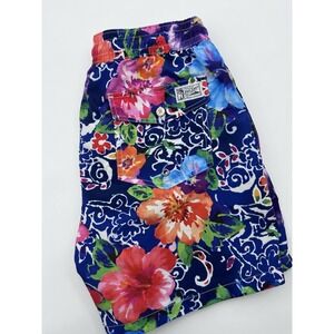 Polo Ralph Lauren Men's M Floral Lined Swimsuit‎ Shorts Blue Purple Drawstring